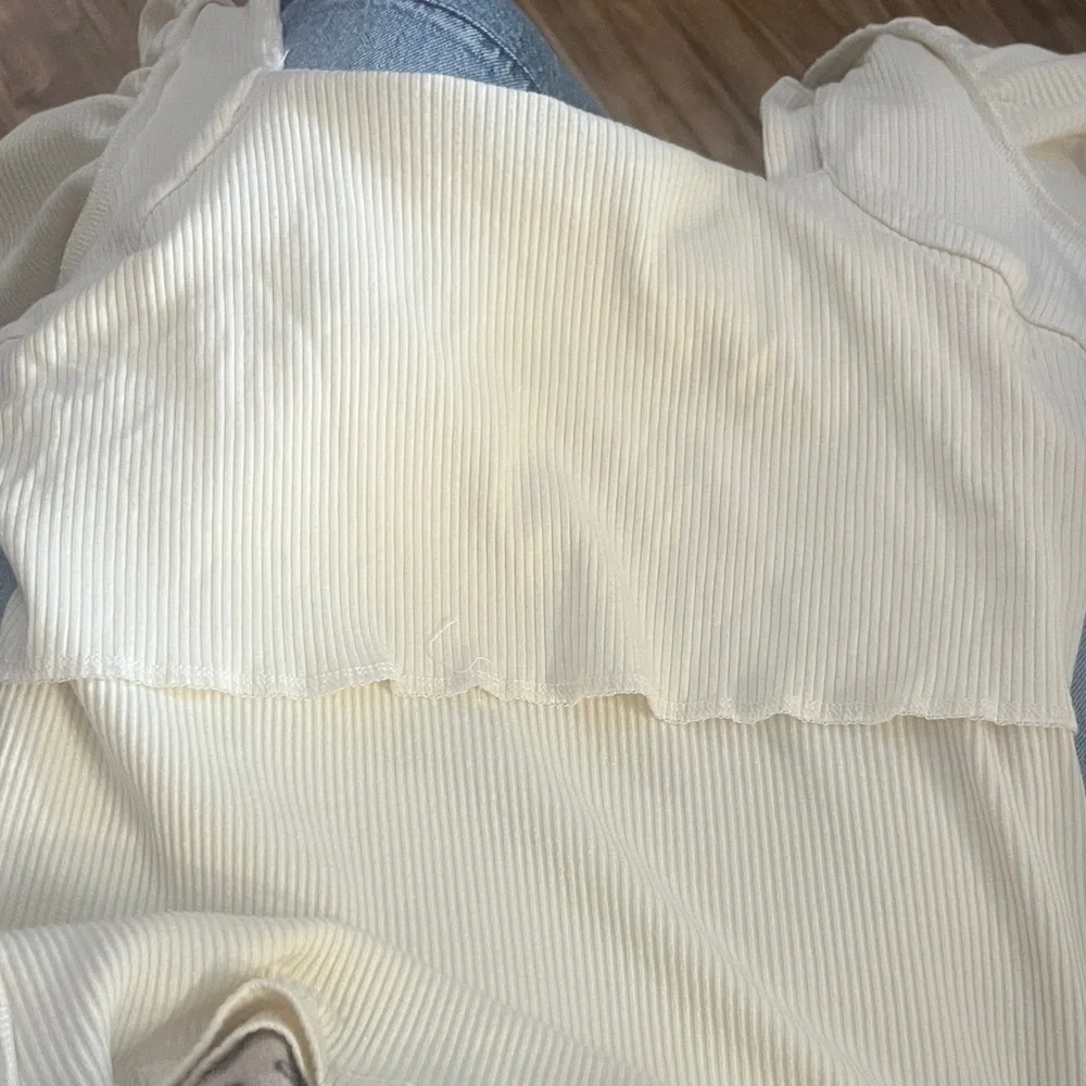 NWT Joe’s Jeans Cream  Puff Sleeve Ribbed Top Size small - Picture 5 of 5